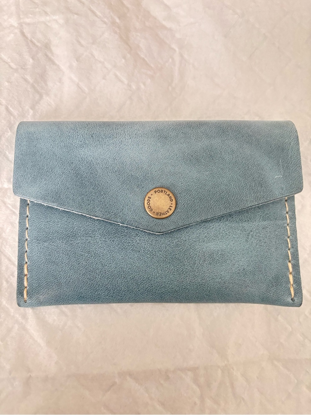 PORTLANDS LEATHER AQUA ENVELOPE CARDHOLDER, size 4.5”x3”